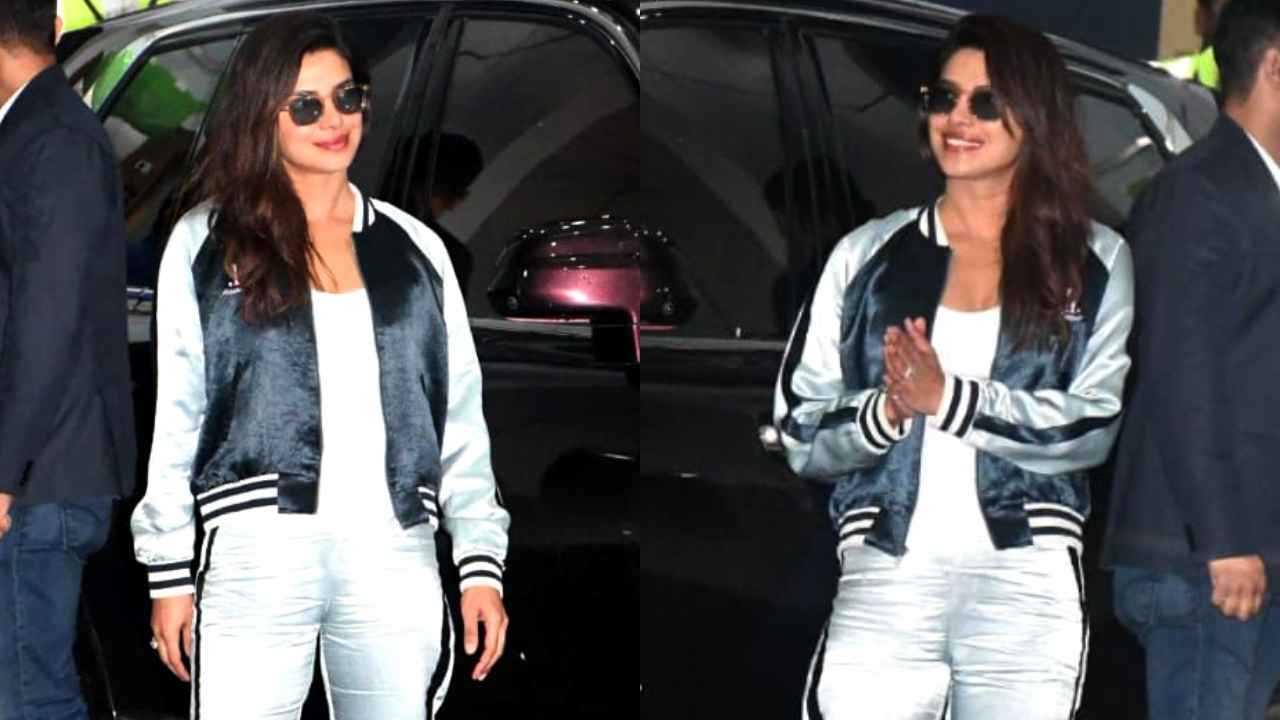 Priyanka Chopra Jonas wears comfortable co-ord set with white sneakers for a cool airport look (PC: Viral Bhayani)