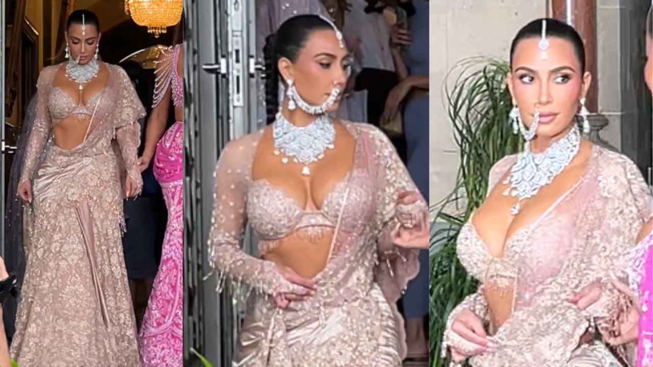 Kim, Khloe Kardashian embrace Indian classic 'lewks' for Ambani's post-wedding ceremony (PC: Viral Bhayani)