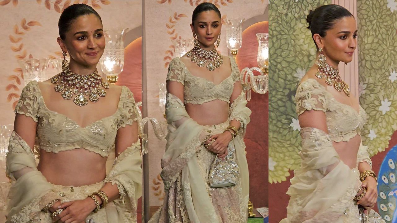 Alia Bhatt spills class in Anamika Khanna lehenga (PC: Viral Bhayani)