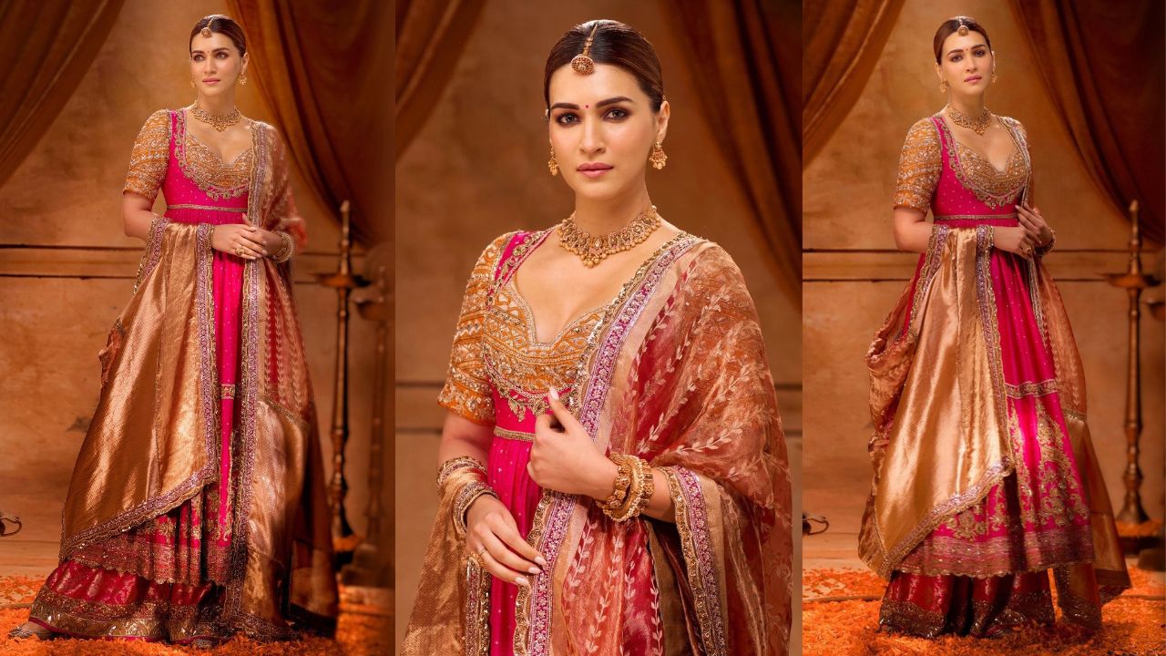 Kriti Sanon stuns in a pink and gold anarkali, perfect for bridesmaids (PC: Kriti Sanon Instagram)