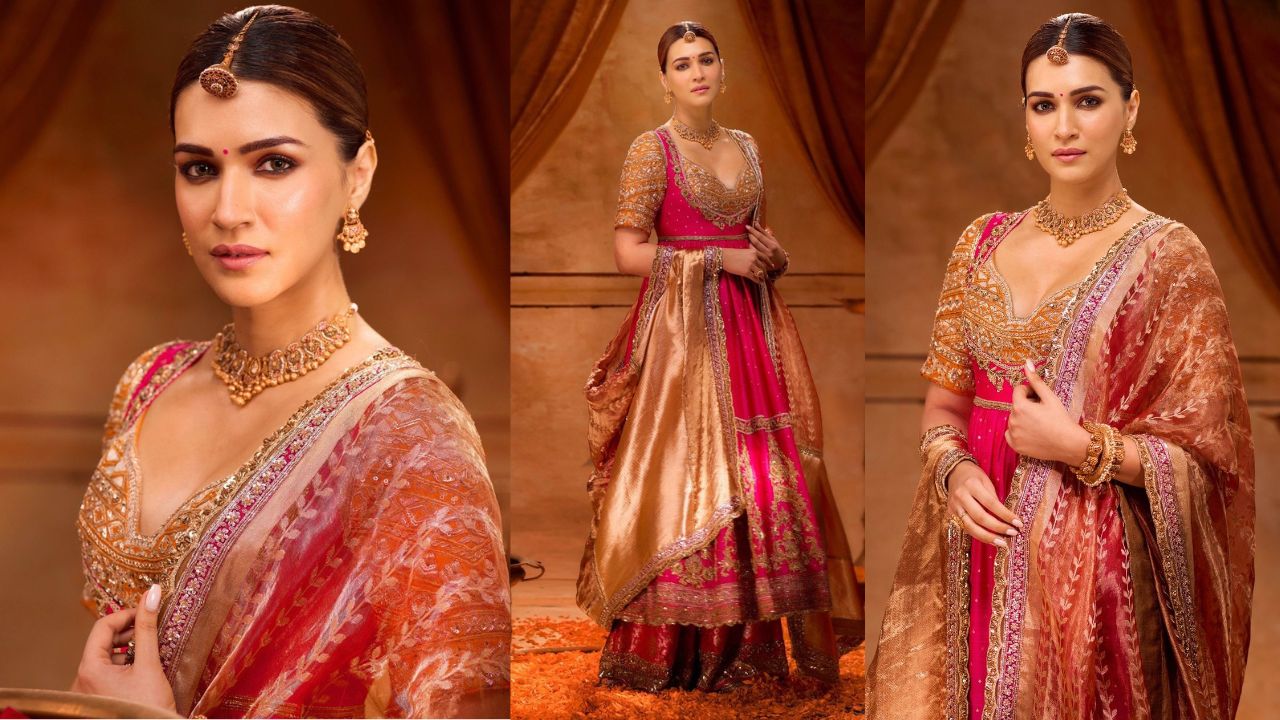 Kriti Sanon stuns in a pink and gold anarkali, perfect for bridesmaids (PC: Kriti Sanon Instagram)