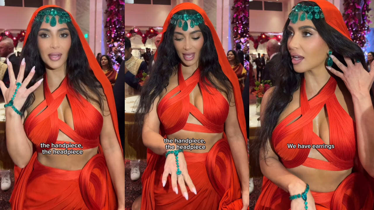 Kim Kardashian sizzles in two red-hot looks ft veiled gown and sporty maxi dress (PC: Instant Bollywood, Viral Bhayani Instagram)