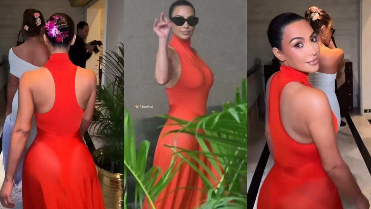 Kim Kardashian sizzles in two red-hot looks ft veiled gown and sporty maxi dress (PC: Instant Bollywood, Viral Bhayani Instagram)