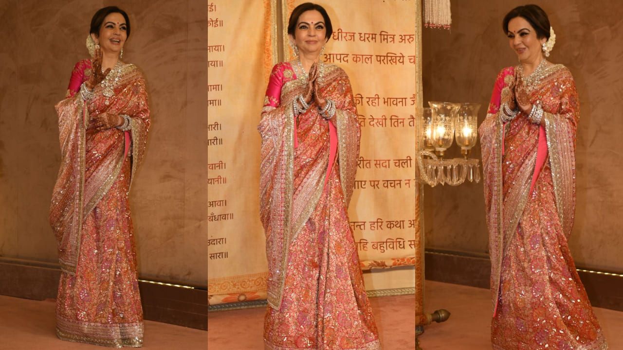 Nita Ambani in pink and orange saree