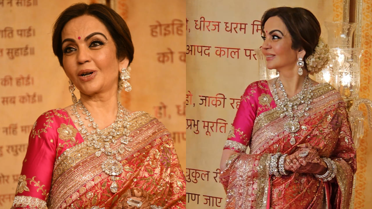 Nita Ambani in pink and orange saree