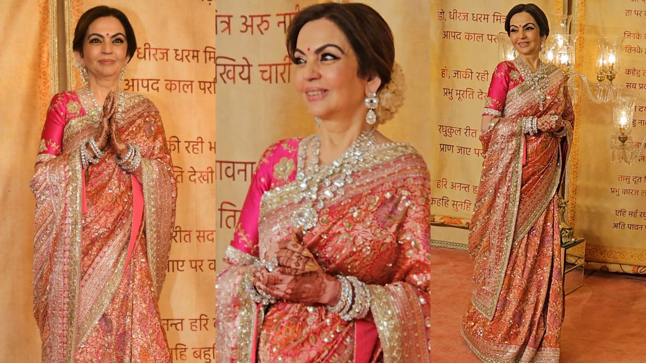 Nita Ambani in pink and orange saree