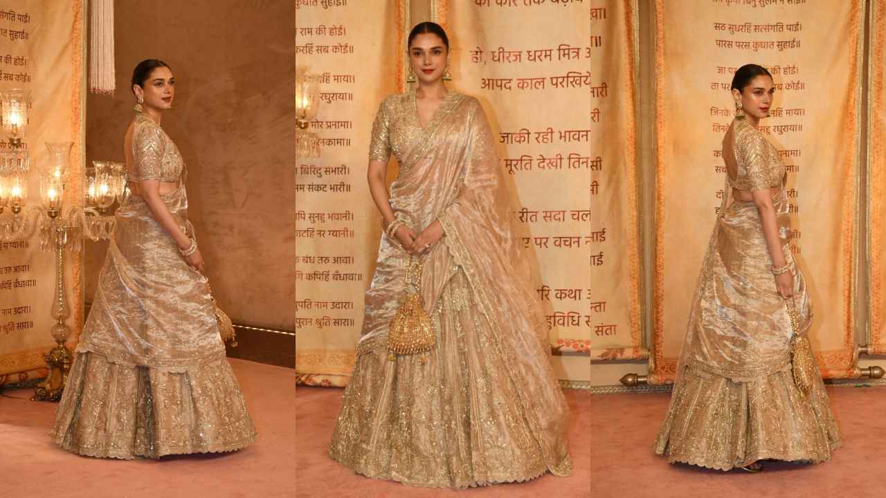 Anant Ambani-Radhika Merchant Mangal Utsav: Aditi Rao Hydari, Sobhita Dhulipala glow in statement-worthy gold lehengas (PC: Viral Bhayani)