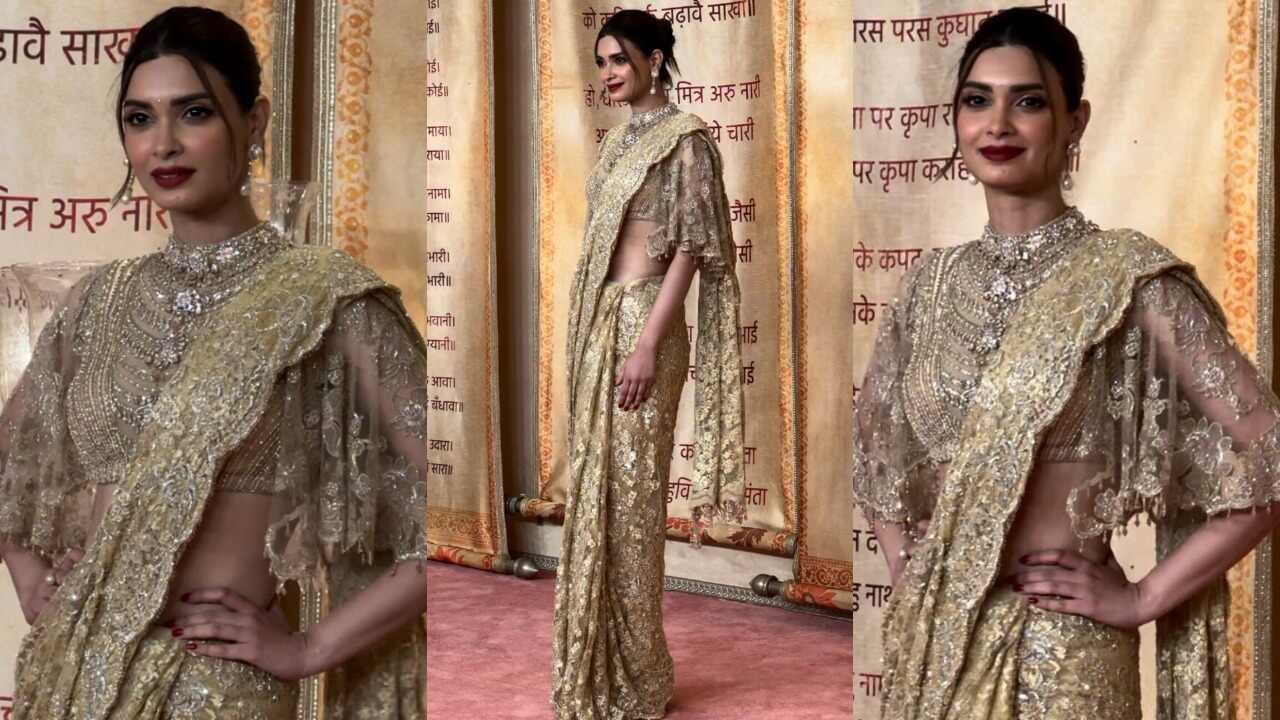 Diana Penty glimmers like gold in Swarovski-encrusted lace saree by Eeksha (PC: Pinkvilla)