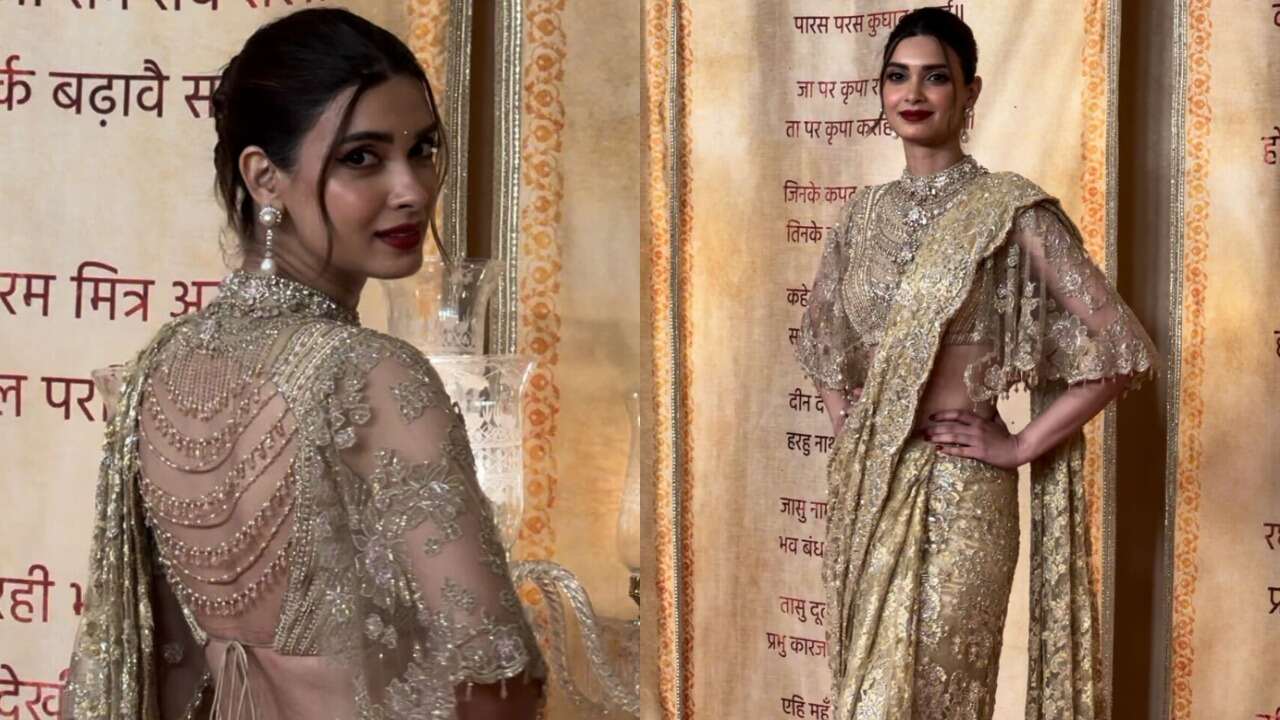 Diana Penty glimmers like gold in Swarovski-encrusted lace saree by Eeksha (PC: Pinkvilla)