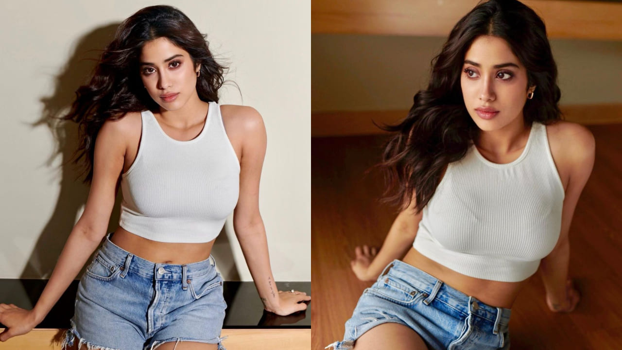 Janhvi Kapoor in white top and shorts 