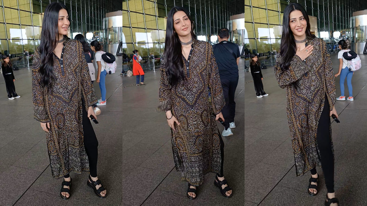 Shruti Haasan stuns in black bandhani kurti at airport