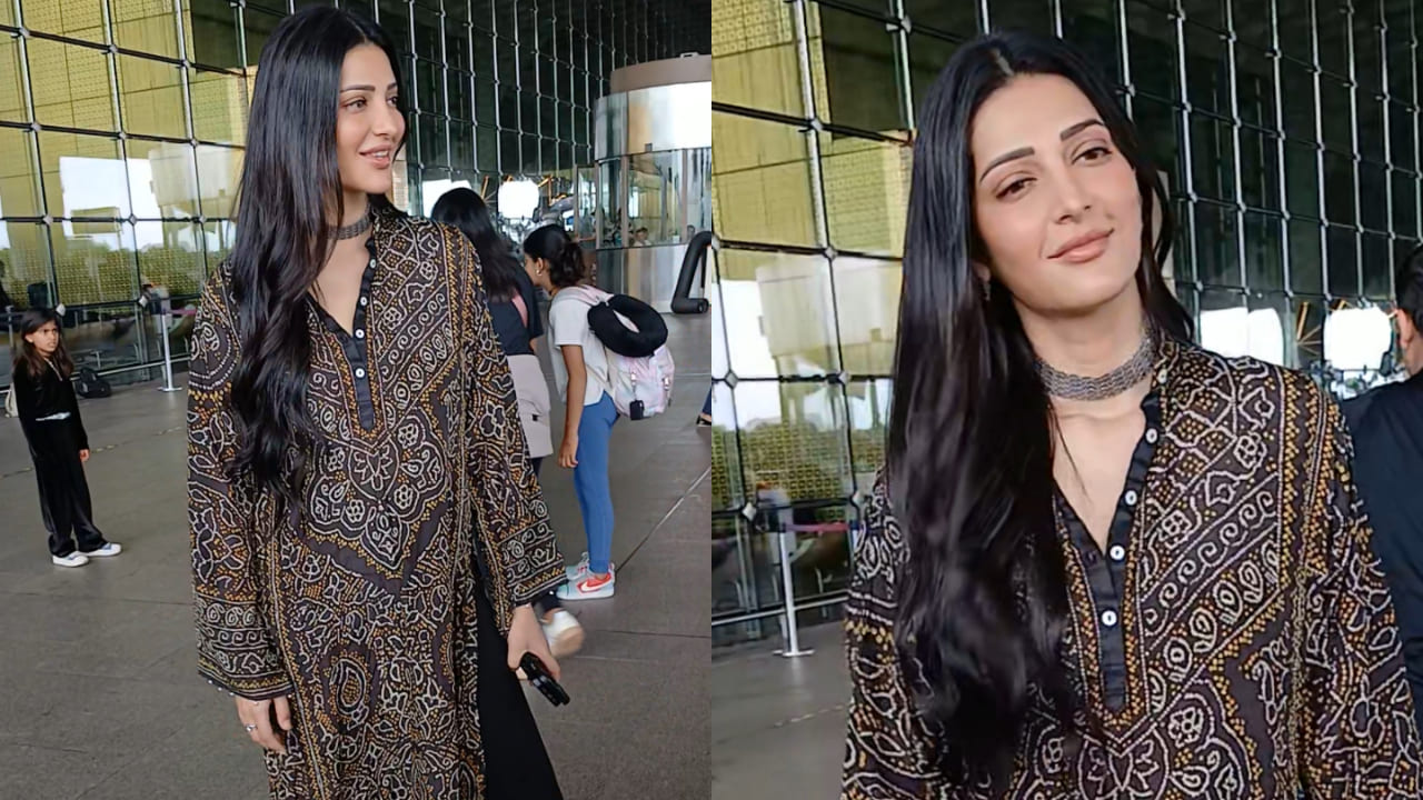 Shruti Haasan stuns in black bandhani kurti at airport, a perfect elegant evergreen look ( pc: Varinder Chawla) 