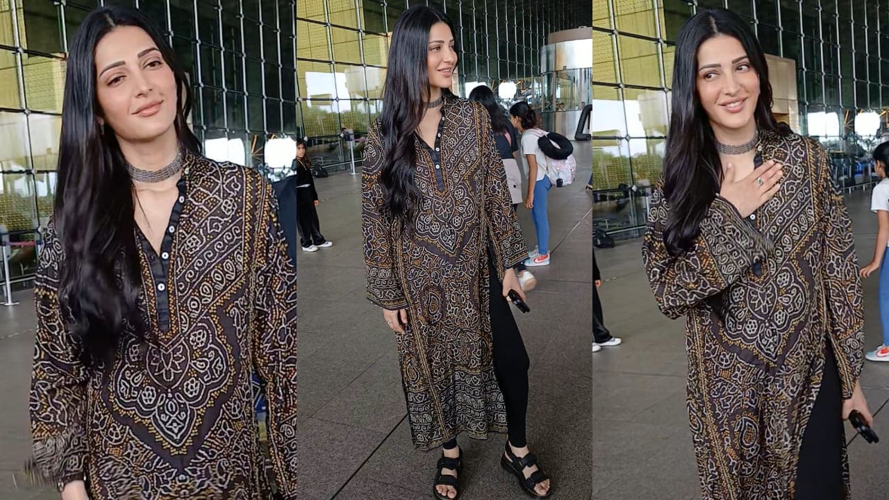 Shruti Haasan stuns in black bandhani kurti at airport