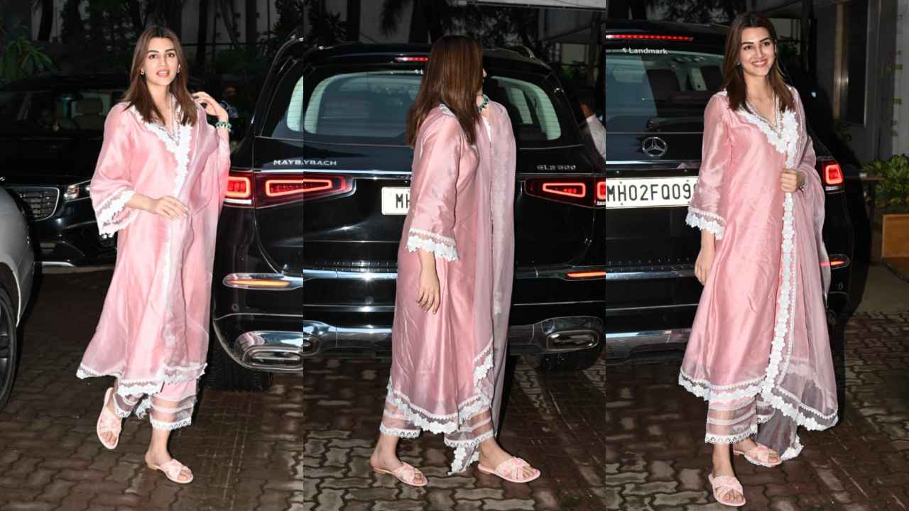 Kriti Sanon’s pretty pink chanderi kurta set worth Rs 12,000 will brighten up your dull monsoon day (PC: Viral Bhayani)