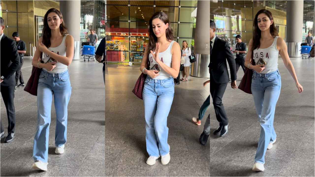 Ananya Panday serves Gen-Z airport fit with white tank top, baggy jeans and high-end Bottega Venetta bag (PC: Varinder Chawla)