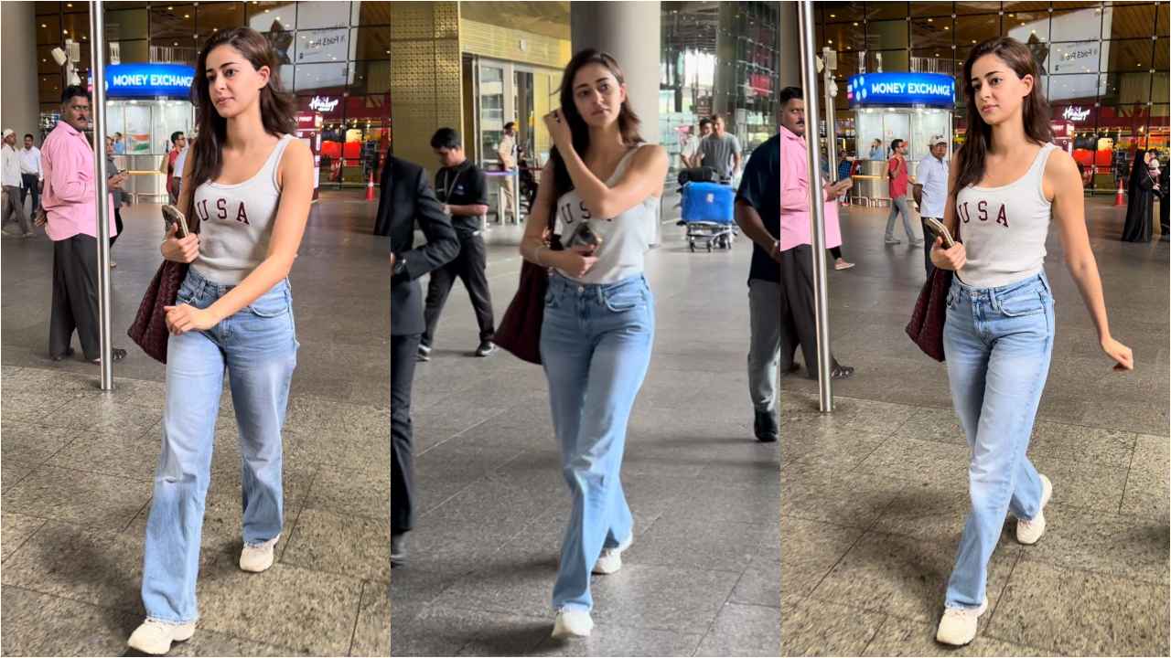 Ananya Panday serves Gen-Z airport fit with white tank top, baggy jeans and high-end Bottega Venetta bag (PC: Varinder Chawla)