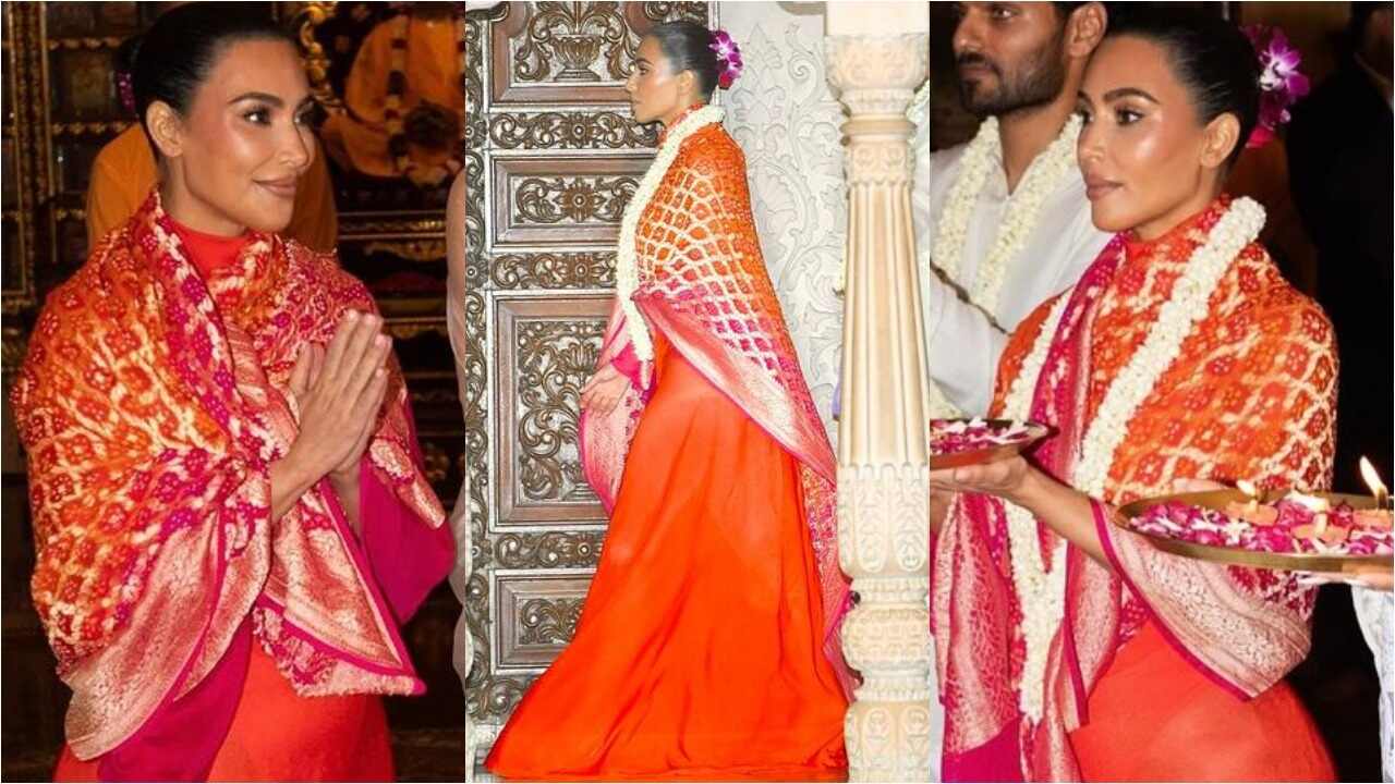 Kim Kardashian pairs red maxi dress with dupatta for temple visit (PC: Kim Kardashian Instagram)