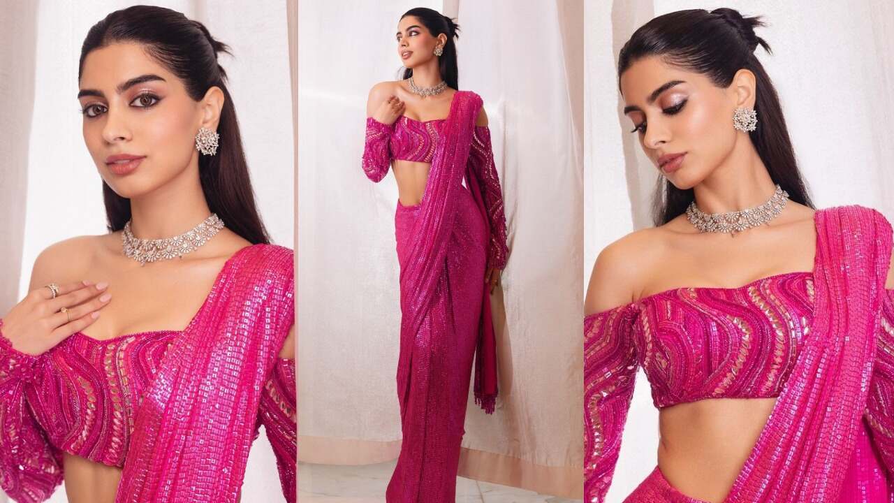 Khushi Kapoor's gorgeous Barbie pink sequinned saree look (PC: Khushi Kapoor's Instagram)