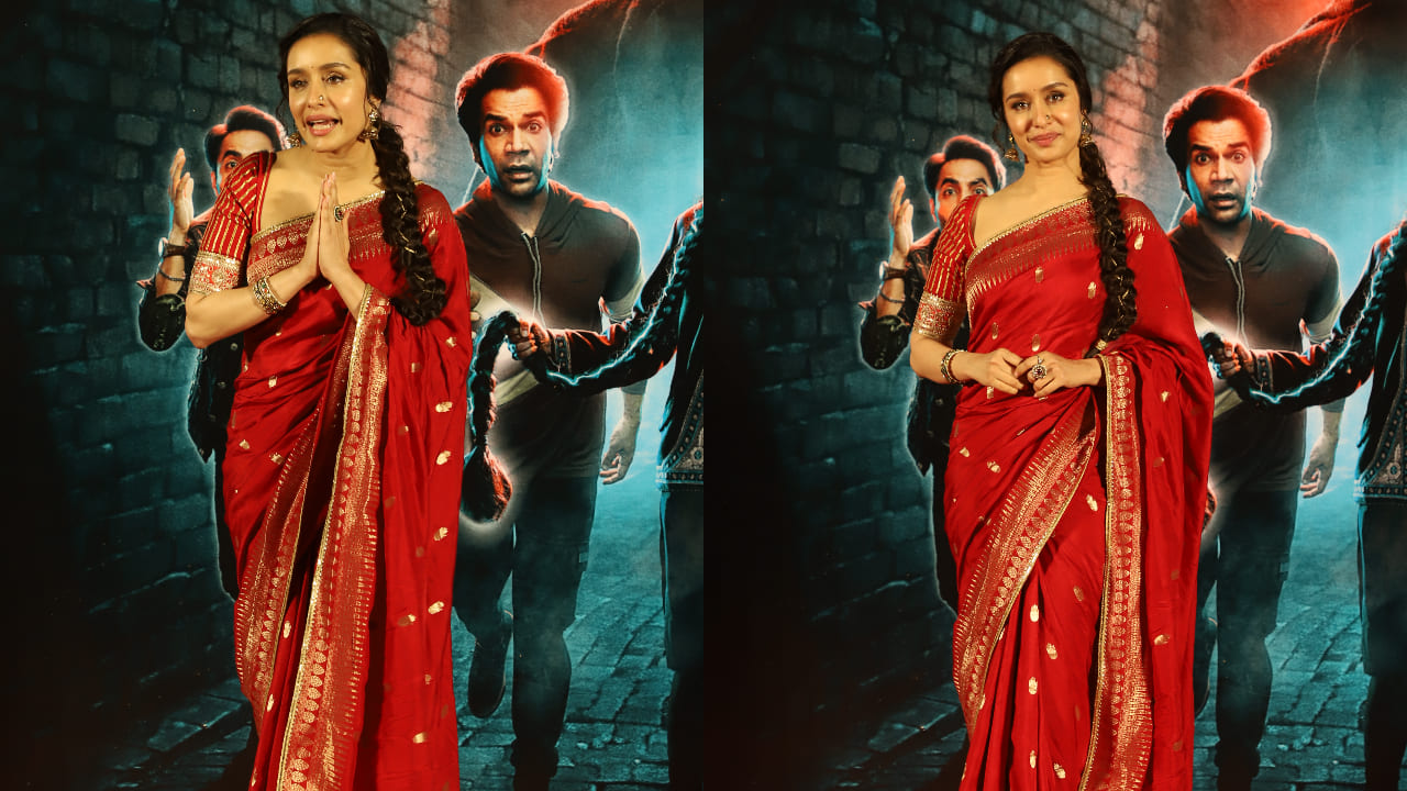 Shraddha Kapoor in red saree at the launch of Stree 2 trailer 