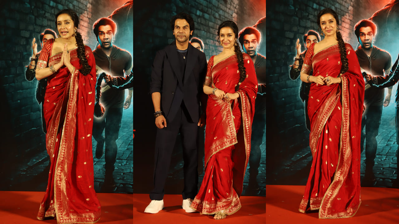 Shraddha Kapoor in red saree at the launch of Stree 2 trailer 