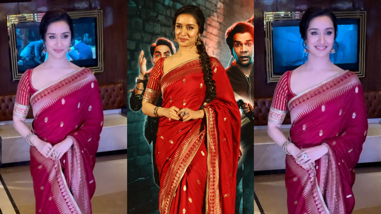 Shraddha Kapoor in red saree at the launch of Stree 2 trailer 