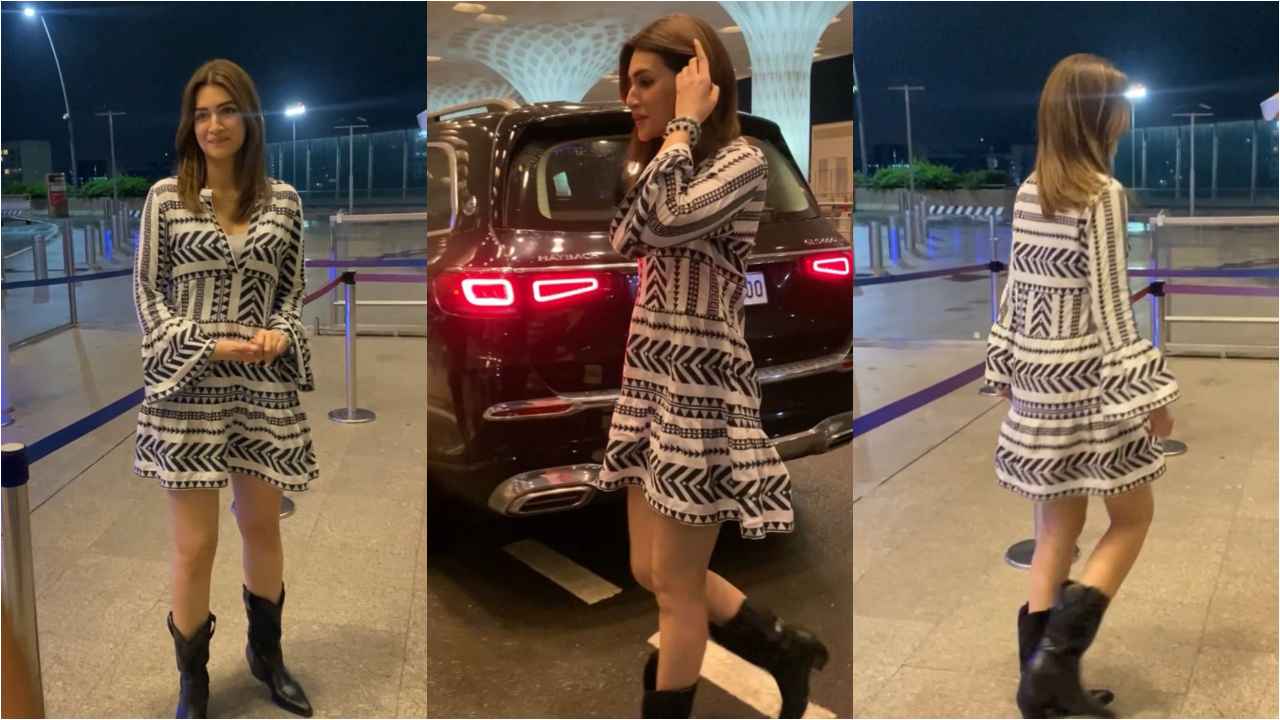 Kriti Sanon’s airport look ft printed mini-dress is perfect for casual coffee date with bae (PC: Varinder Chawla)