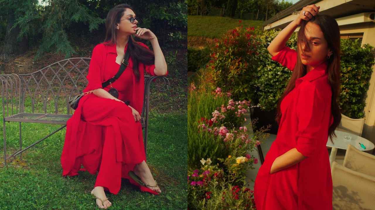 Aditi Rao Hydari celebrates power of love in Anamika Khanna’s elegant crimson red co-ord set (PC: Aditi Rao Hydari Instagram)