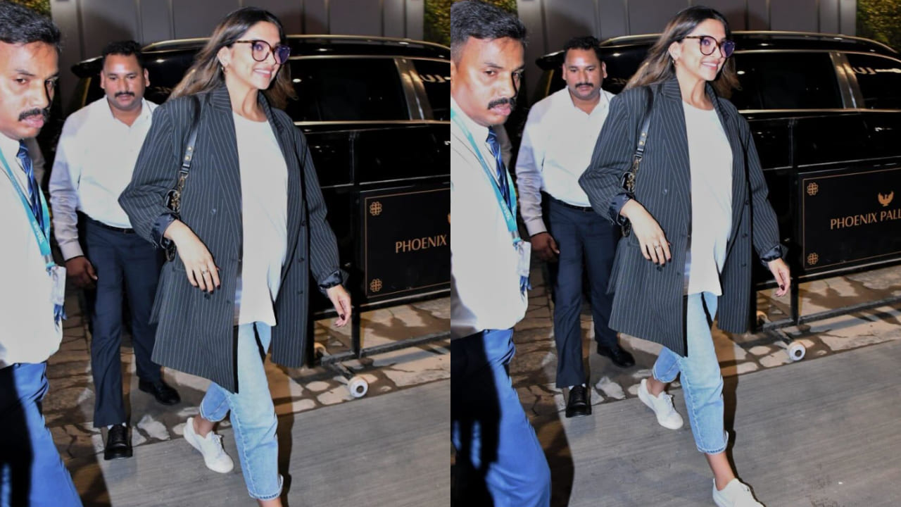 Deepika Padukone in pinstriped blazer ( PC: Viral Bhayani) 