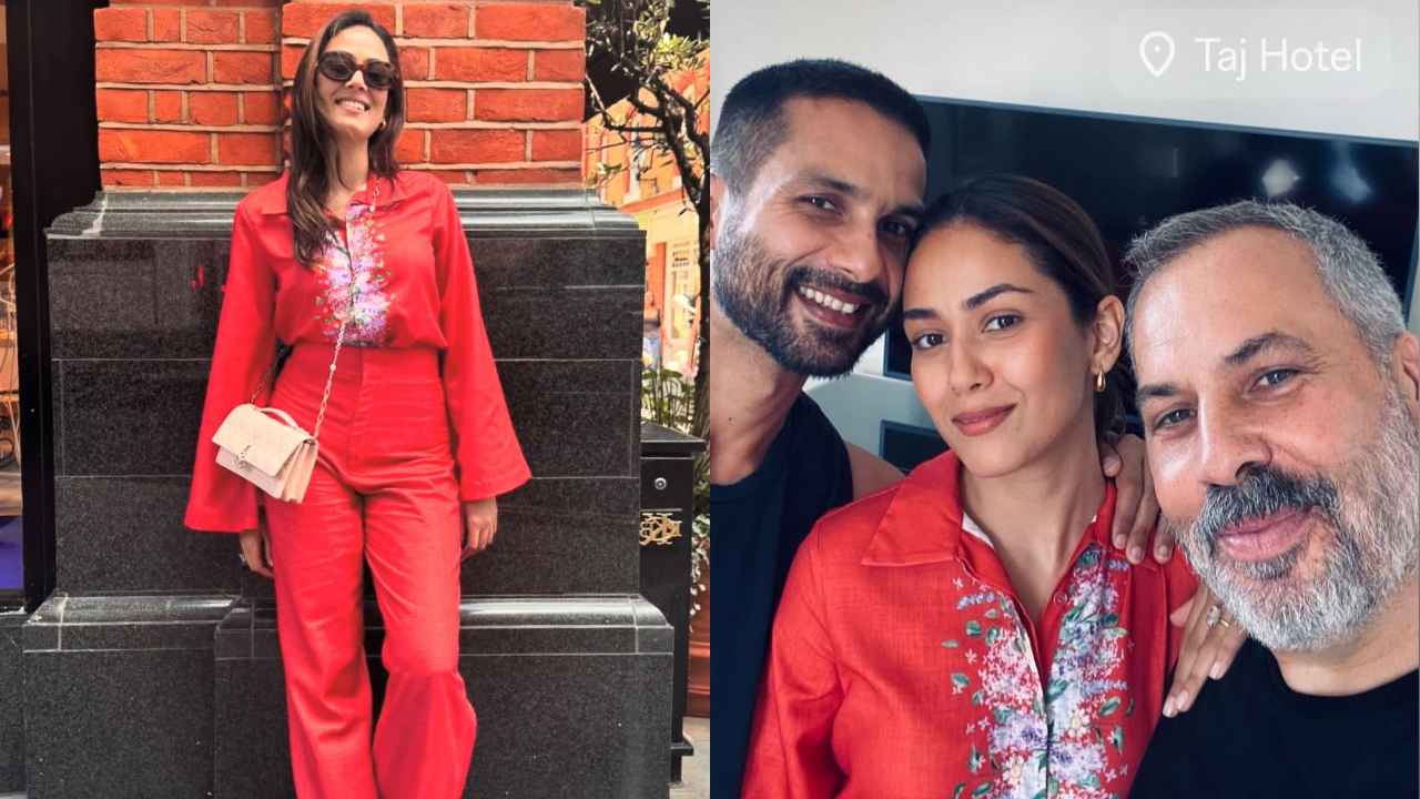 Mira Rajput embraces London’s charm in floral red shirt with matching pants and high-end sling bag (PC: Mira Rajput Instagram)