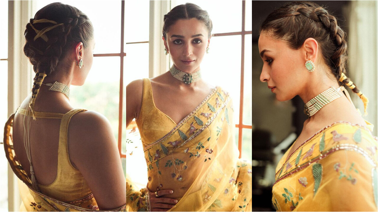 Alia's Saree and braid combination (PC: Alia Bhatt, Ami Patel, Priyanka Borkar Instagram, Vijit Gupta)