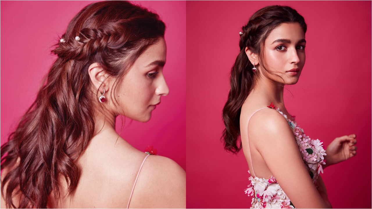 Alia’s double fishtail braids with floral gown  (PC: Alia Bhatt, Ami Patel, Priyanka Borkar Instagram, Vijit Gupta)