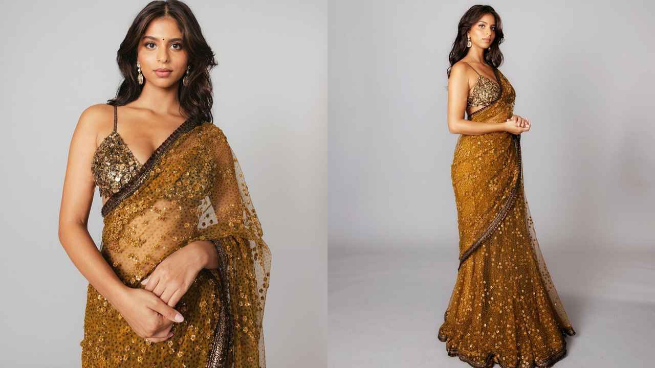 4 times Suhana Khan made us dance to her rhythm with elegance and grace in incomparable gold sarees (PC: Suhana Khan Instagram)