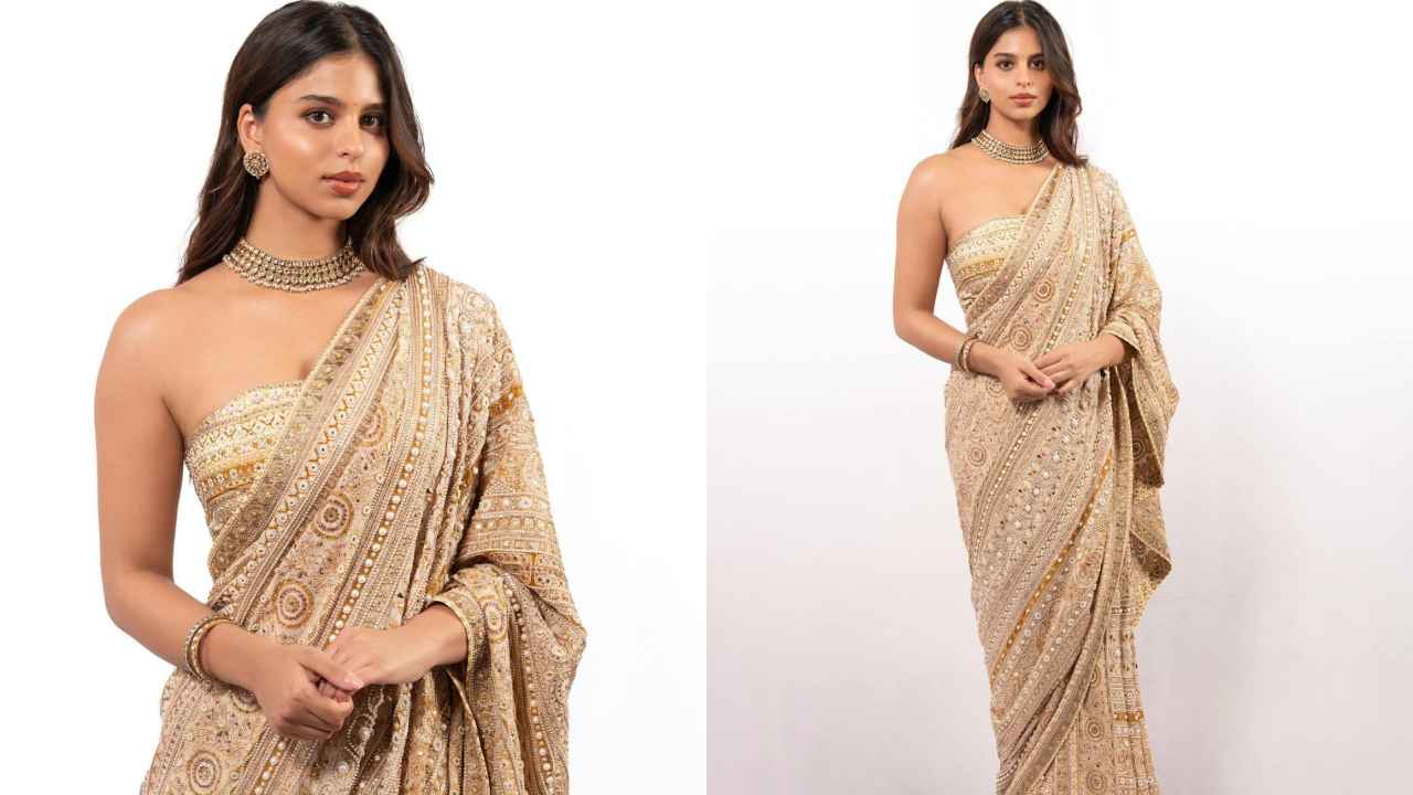 4 times Suhana Khan made us dance to her rhythm with elegance and grace in incomparable gold sarees (PC: Suhana Khan Instagram)