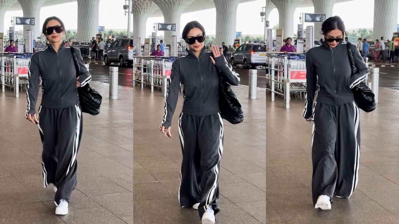 Malaika Arora keeps things sporty and comfy in gray tracksuit and sneakers but with a luxurious twist (PC: Varinder Chawla)