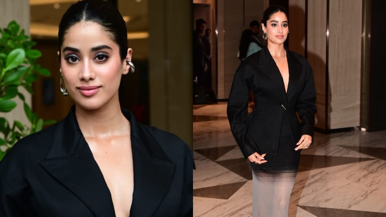  Janhvi Kapoor in black blazer and sheer skirt