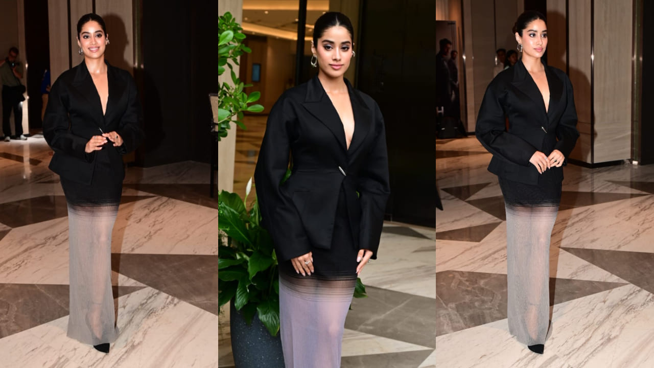 Janhvi Kapoor in black blazer and sheer skirt 