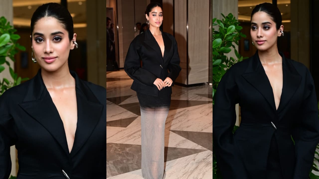 Janhvi Kapoor takes power dressing a notch higher in black blazer and sheer  skirt worth Rs 3.60 lakh | PINKVILLA