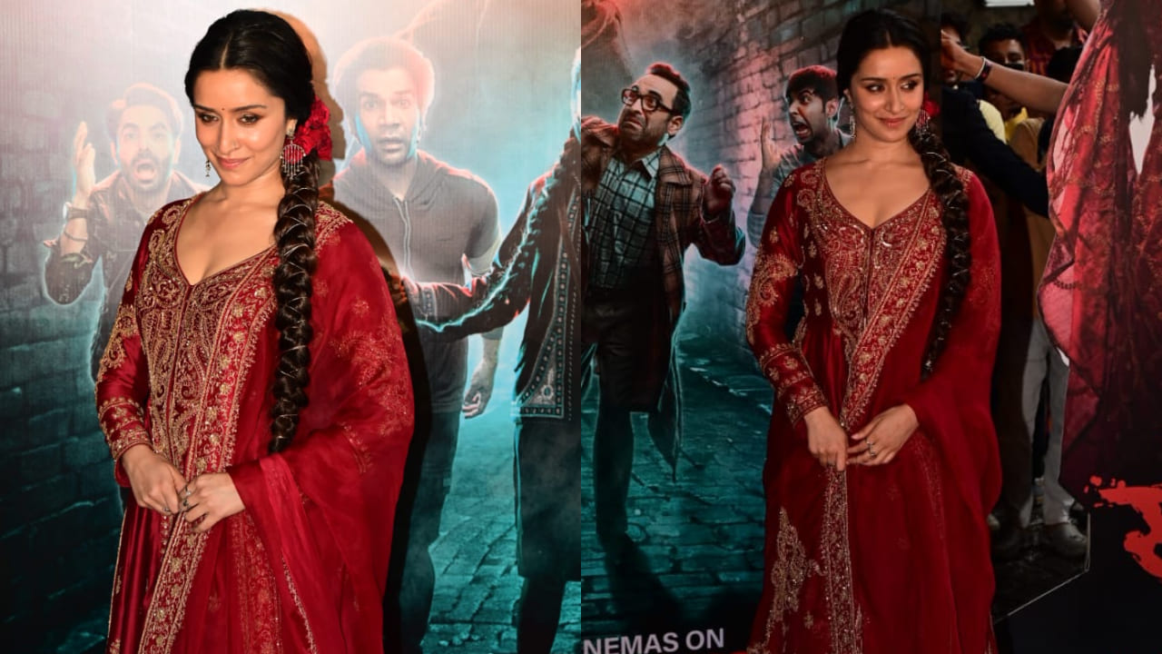 Shraddha Kapoor in red lehenga jacket