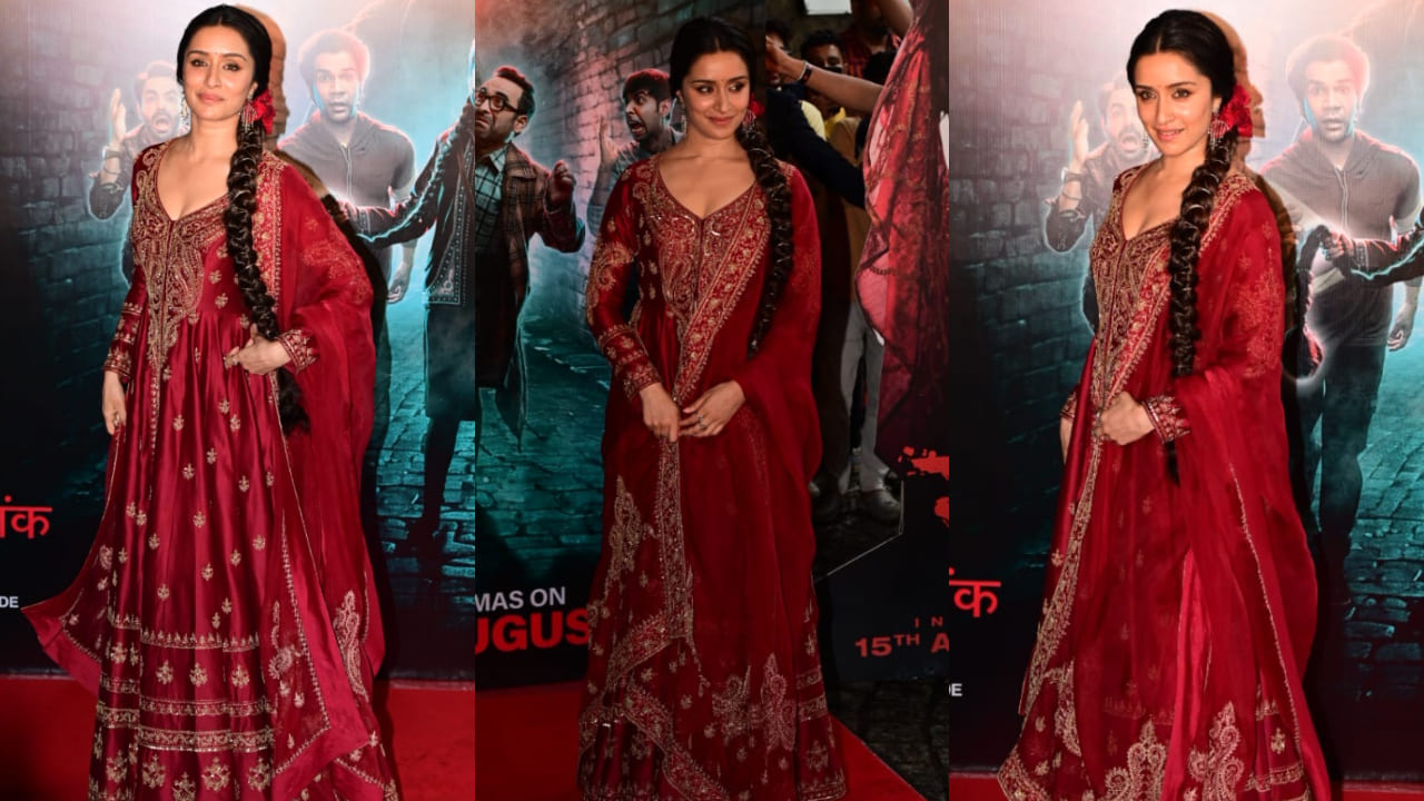 Shraddha Kapoor in red lehenga jacket