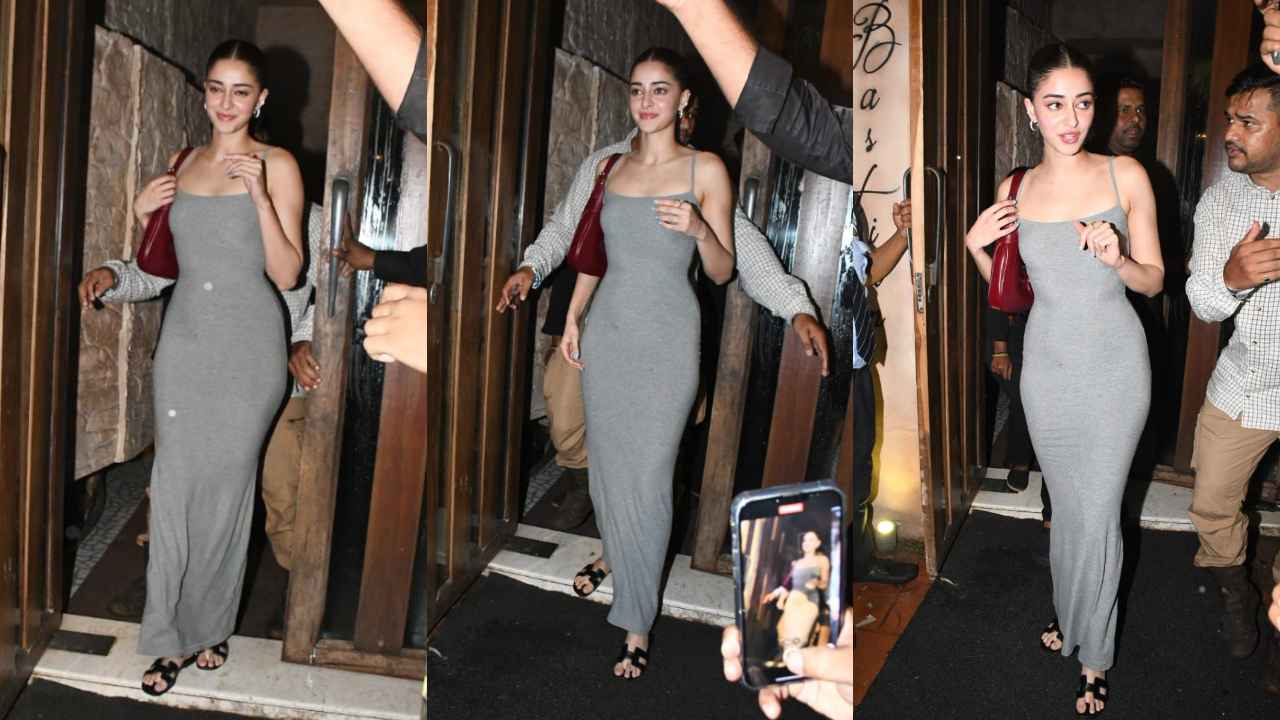 Ananya Panday gives monsoon fashion a Gen-Z update in gray bodycon dress, black slip-ons and Gucci bag worth Rs 2,54,068 (PC: Viral Bhayani)