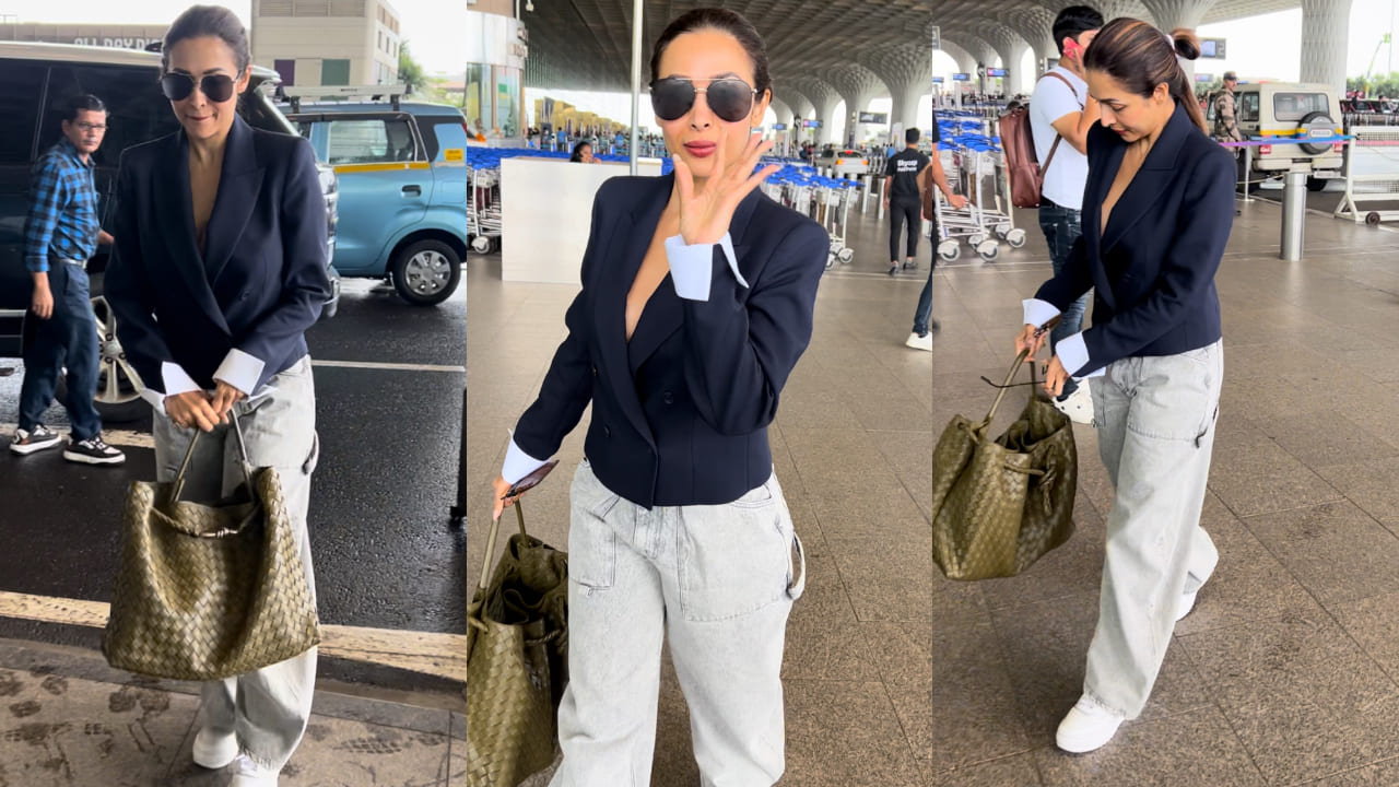 Malaika Arora in blue blazer and denim pants 