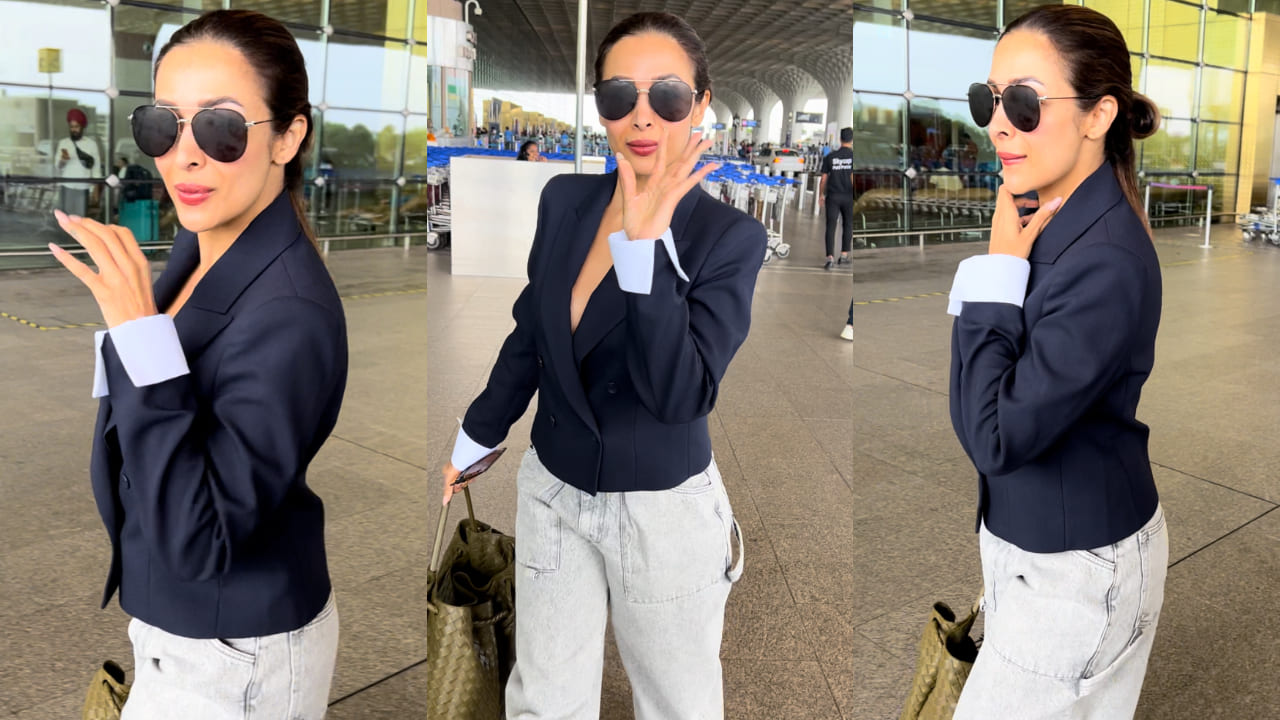 Malaika Arora in blue blazer and denim pants 