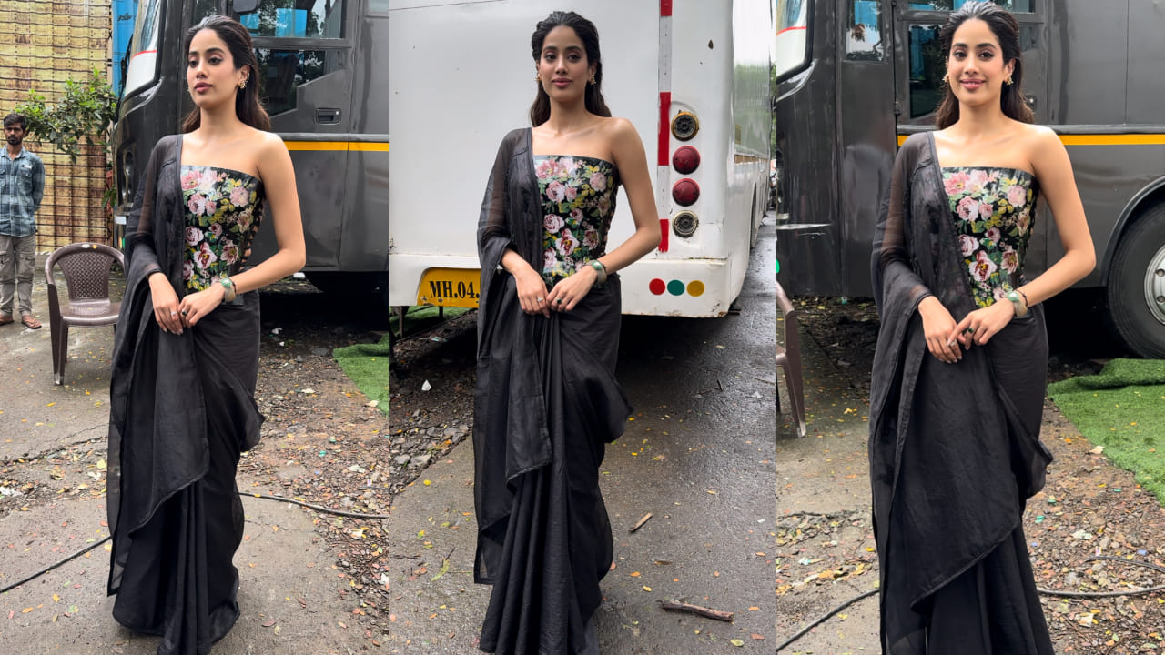 Janhvi Kapoor in black saree and corset 