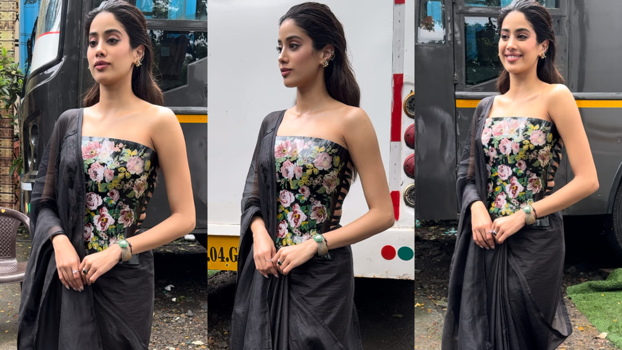 Janhvi Kapoor in black saree and corset 