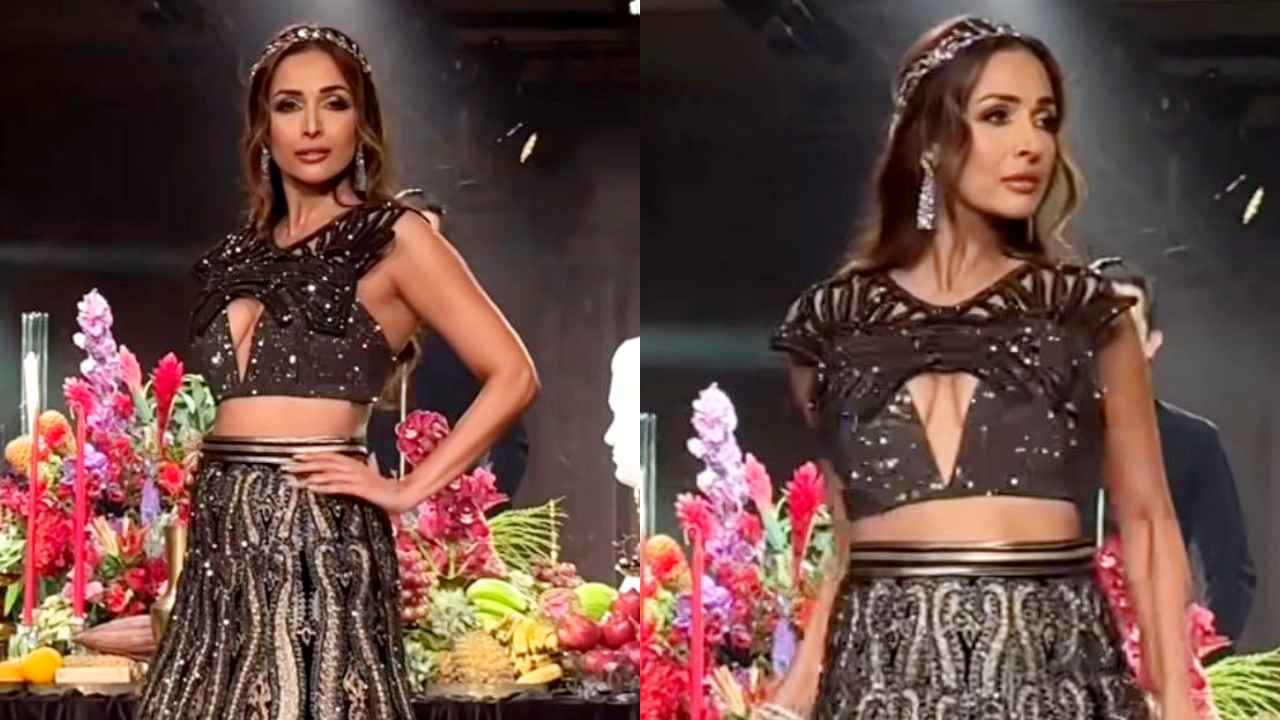 India Couture Week 2024: Malaika Arora owns the ramp in a statement-worthy glittery black lehenga (PC: APH Images)