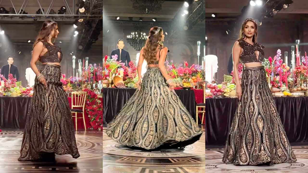 India Couture Week 2024: Malaika Arora owns the ramp in a statement-worthy glittery black lehenga (PC: APH Images)