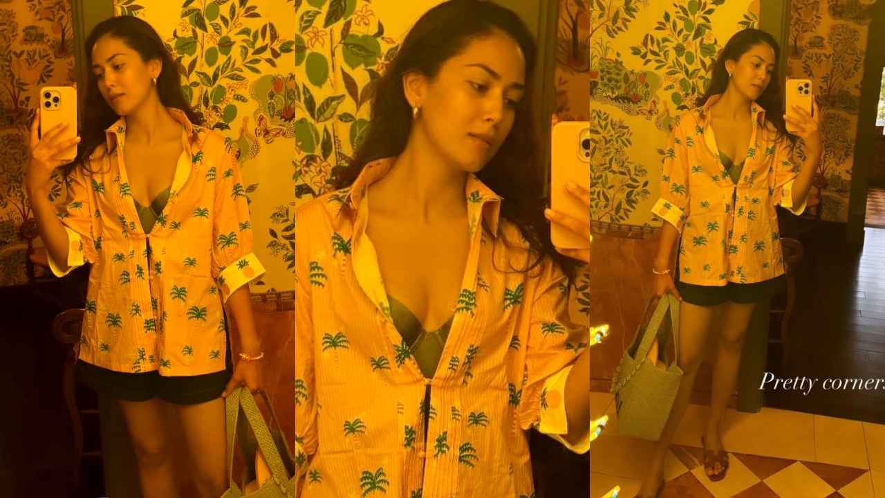 Mira Rajput adds tropical vibes to London vacay in nature-inspired shirt with green bralette and black shorts (PC: Mira Rajput Instagram)