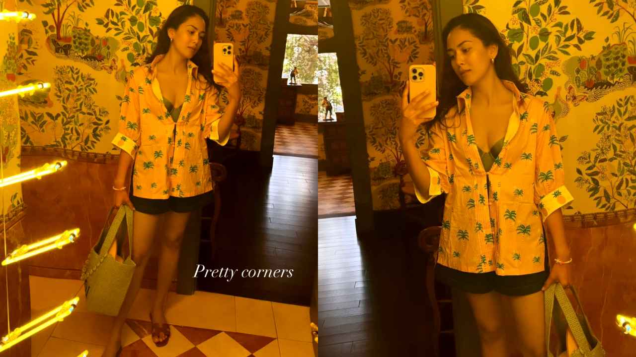 Mira Rajput adds tropical vibes to London vacay in nature-inspired shirt with green bralette and black shorts (PC: Mira Rajput Instagram)