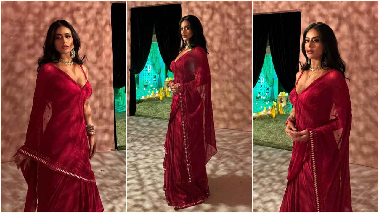 Nysa Devgan’s embellished red Arpita Mehta saree is ideal wedding guest pick for Gen-Z fashionistas (PC: Radhika Mehra Instagram)