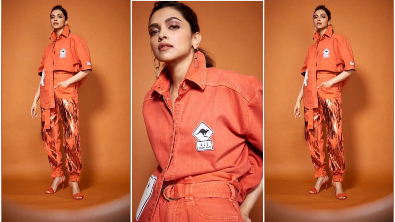 Deepika Padukone in vibrant orange pants 